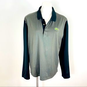 LACOSTE Men's Black/Green Long Sleeve Polo Size L